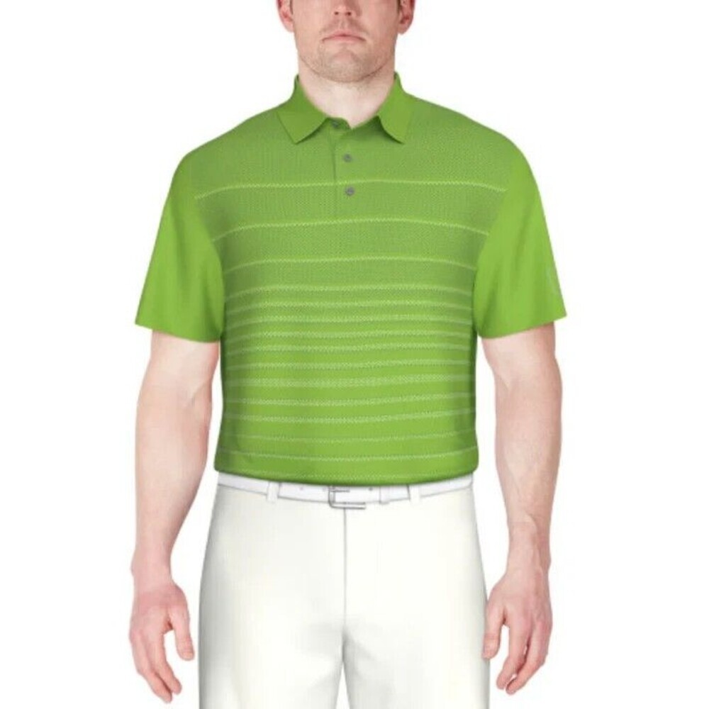 PGA TOUR Men's Striped Front Short Sleeve Performance Polo Shirt Flash Green 2XL